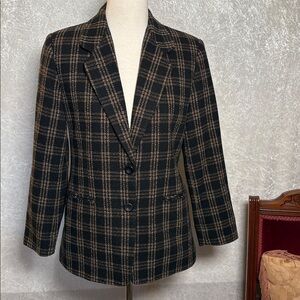 Worthington Black and Tan plaid lined blazer‎ Size 8P Vintage
